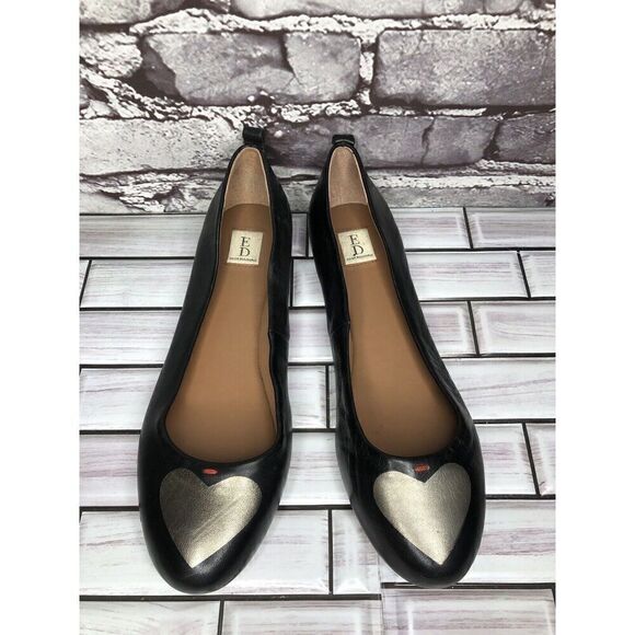 ED Ellen Degeneres Black Leather Lyssa Heart Ballet Flats Women Sz 7W US/37EU - Picture 3 of 16